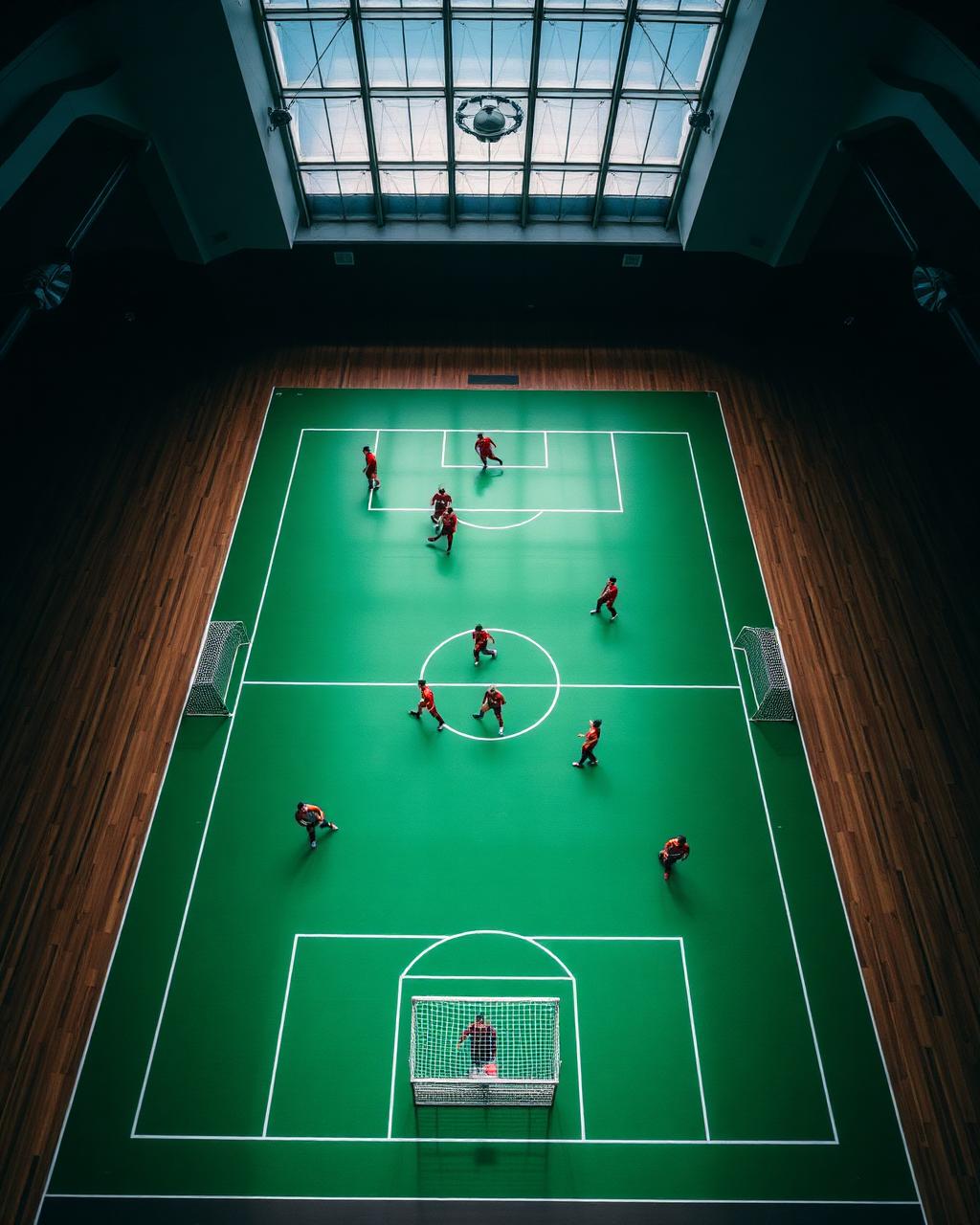 Indoor futsal court aerial view